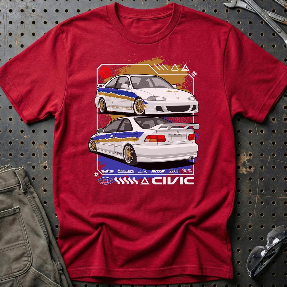 Honda Civic Coupe EJ Fast And Furios Cars - Unisex T-Shirt-Beklædning-Honda-Rød-S-Garage Culture Shop- garage - man cave - merchandise