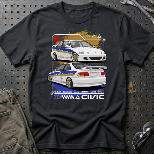 Honda Civic Coupe EJ Fast And Furios Cars - Unisex T-Shirt-Beklædning-Honda-Sort-S-Garage Culture Shop- garage - man cave - merchandise
