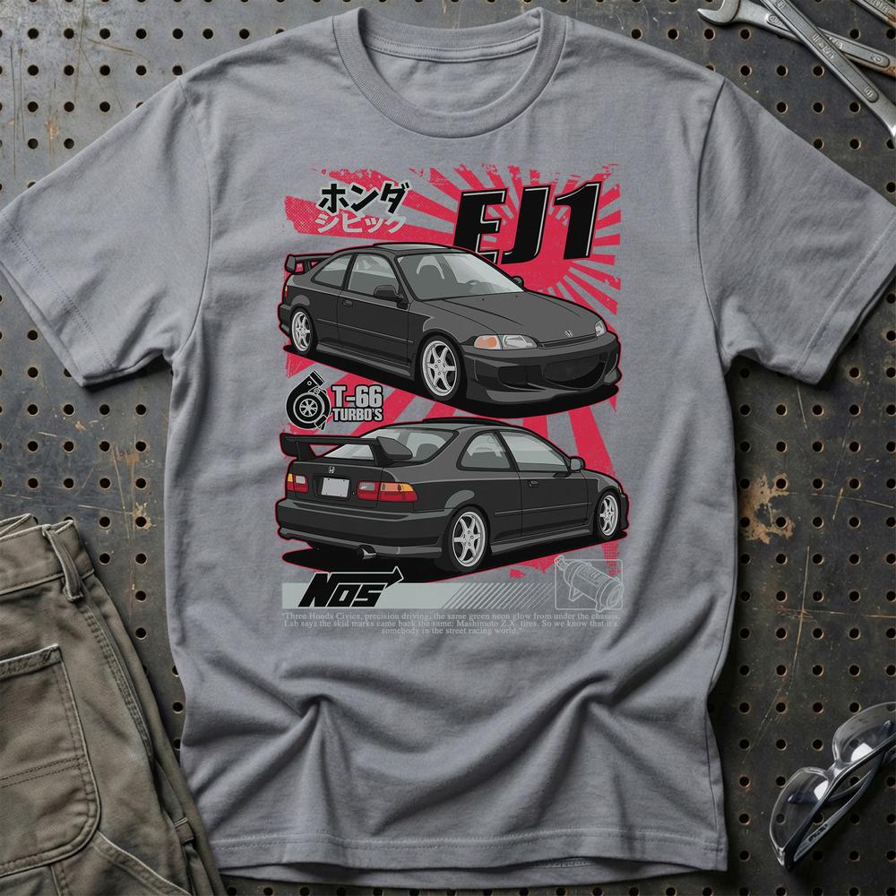 Honda Civic EJ1 Fast And Furios Cars - Unisex T-Shirt-Beklædning-Honda-Grå Sport-S-Garage Culture Shop- garage - man cave - merchandise