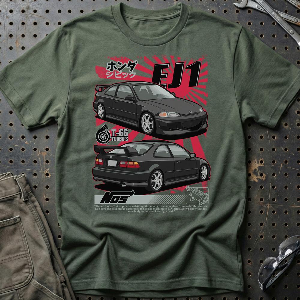 Honda Civic EJ1 Fast And Furios Cars - Unisex T-Shirt-Beklædning-Honda-Grøn Militær-S-Garage Culture Shop- garage - man cave - merchandise