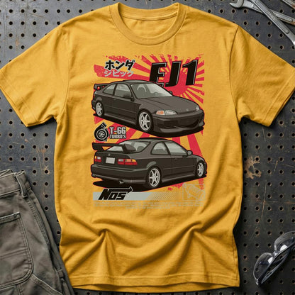 Honda Civic EJ1 Fast And Furios Cars - Unisex T-Shirt-Beklædning-Honda-Guld-S-Garage Culture Shop- garage - man cave - merchandise