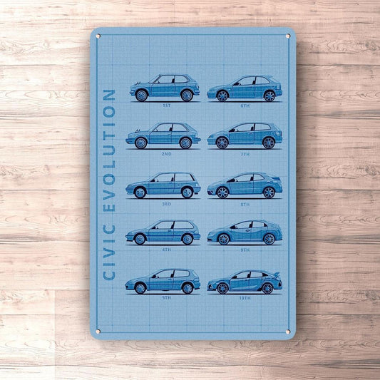 Honda Civic Generation Patent Blueprint Skilte, Musemåtte, Dørmåtte , Plakat-Blueprint-Honda-Garage Culture Shop- garage - man cave - merchandise