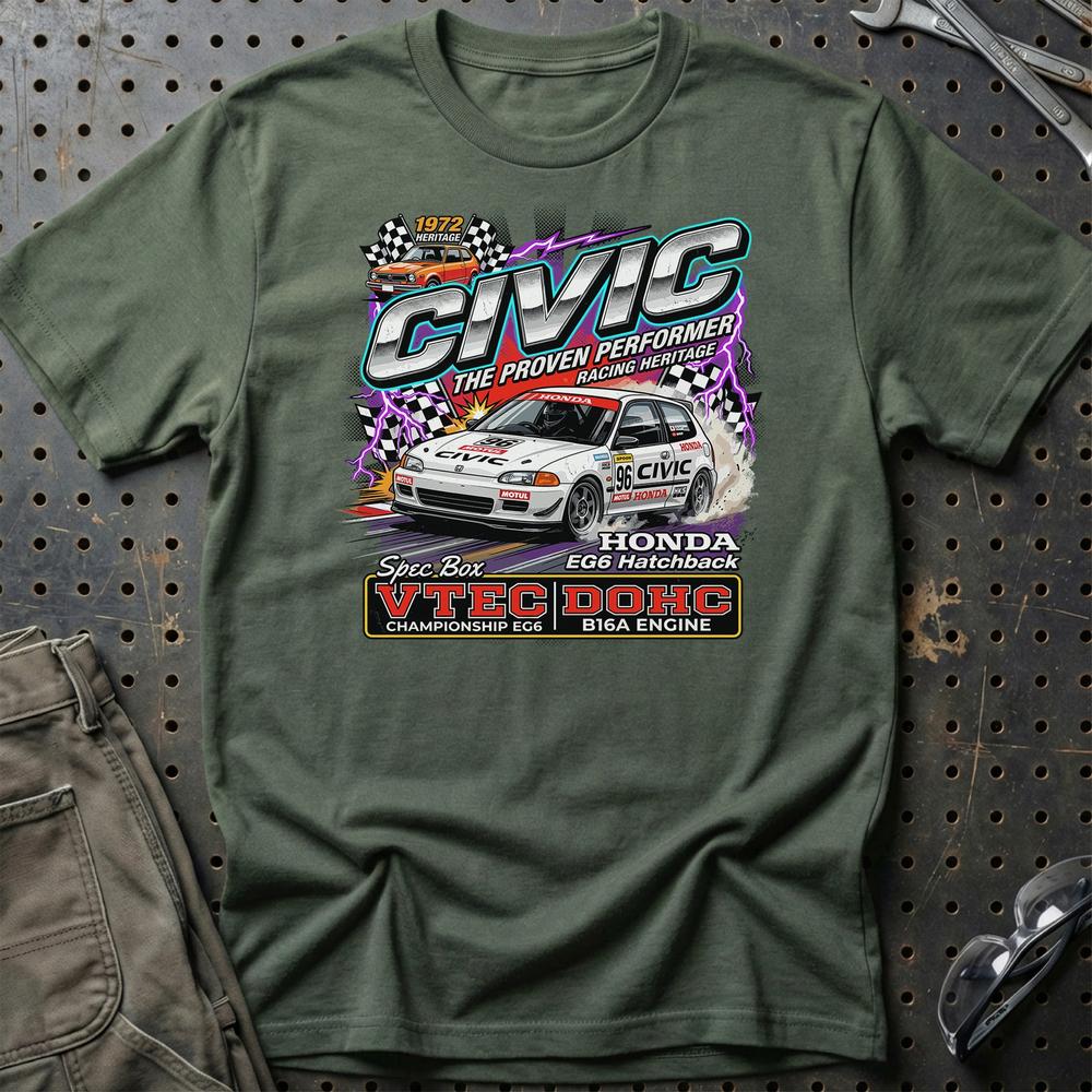 Honda Civic Hatchback - Unisex T-Shirt-Beklædning-Honda-Grøn Militær-S-Garage Culture Shop- garage - man cave - merchandise