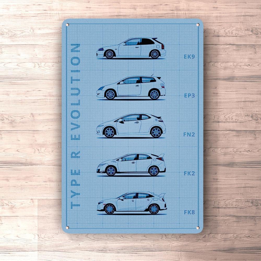 Honda Civic Type R Generation Patent Blueprint Skilte, Musemåtte, Dørmåtte-Blueprint-Honda-Garage Culture Shop- garage - man cave - merchandise