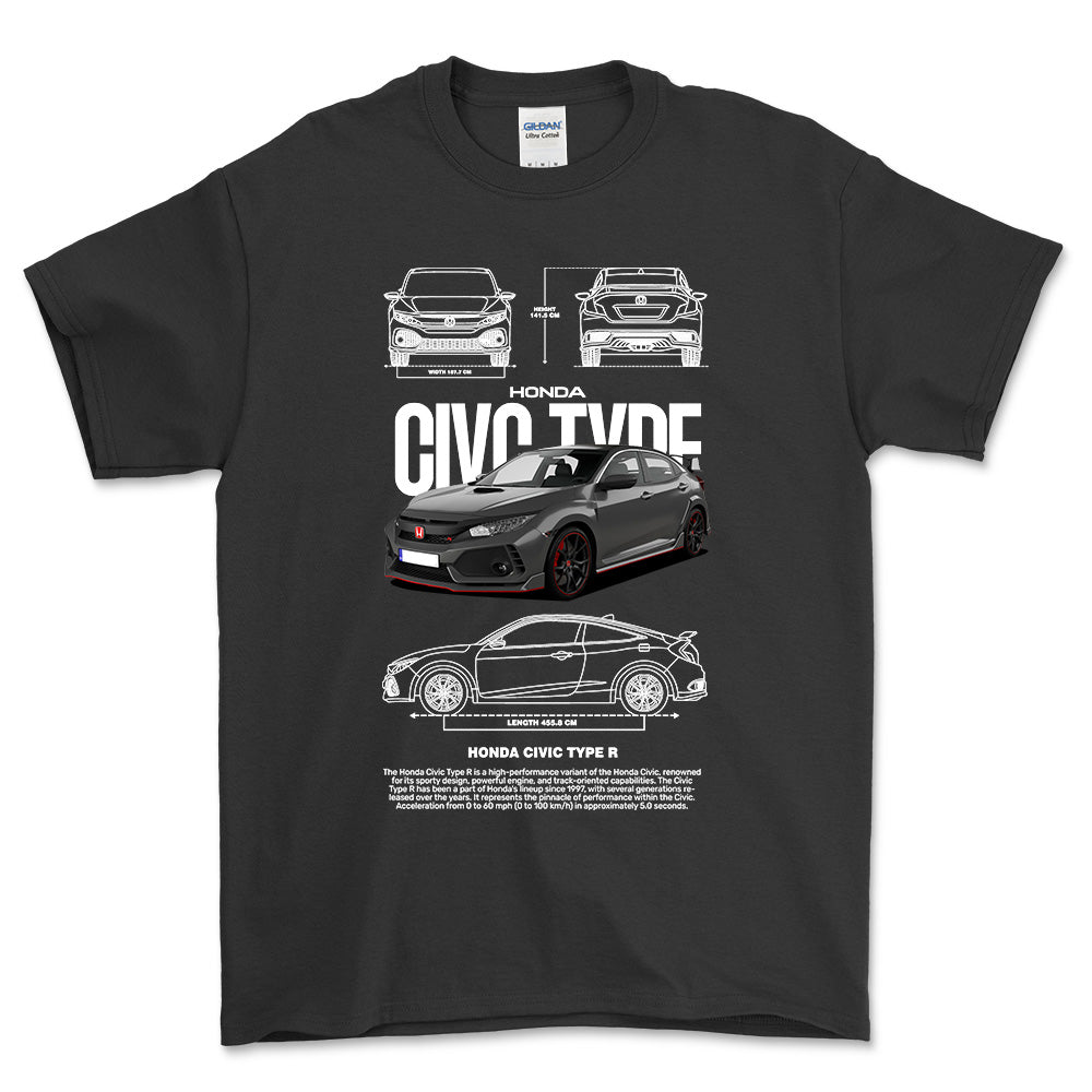 Honda Civic type R T-Shirt-Beklædning-Honda-Sort-S-Garage Culture Shop- garage - man cave - merchandise
