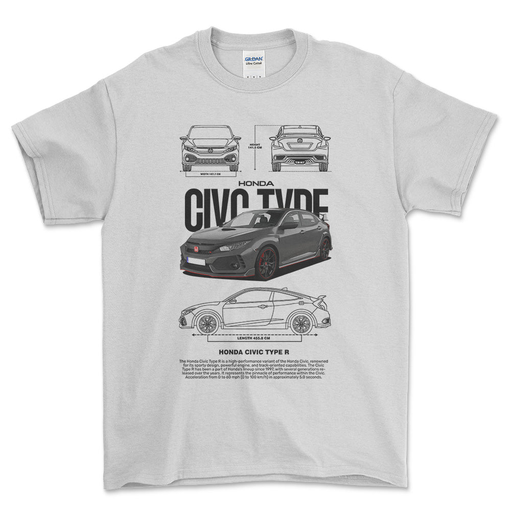 Honda Civic type R - Unisex T-Shirt , Bomuld-Beklædning-Honda-Hvid-S-Forside-Garage Culture Shop- garage - man cave - merchandise