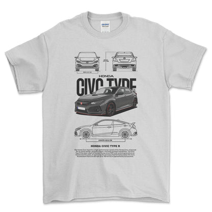 Honda Civic type R - Unisex T-Shirt , Bomuld-Beklædning-Honda-Hvid-S-Forside-Garage Culture Shop- garage - man cave - merchandise