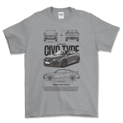 Honda Civic type R - Unisex T-Shirt , Bomuld-Beklædning-Honda-Grå Sport-S-Forside-Garage Culture Shop- garage - man cave - merchandise