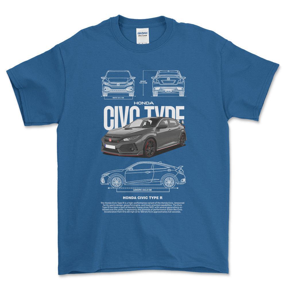 Honda Civic type R - Unisex T-Shirt , Bomuld-Beklædning-Honda-Blå Royal-S-Forside-Garage Culture Shop- garage - man cave - merchandise