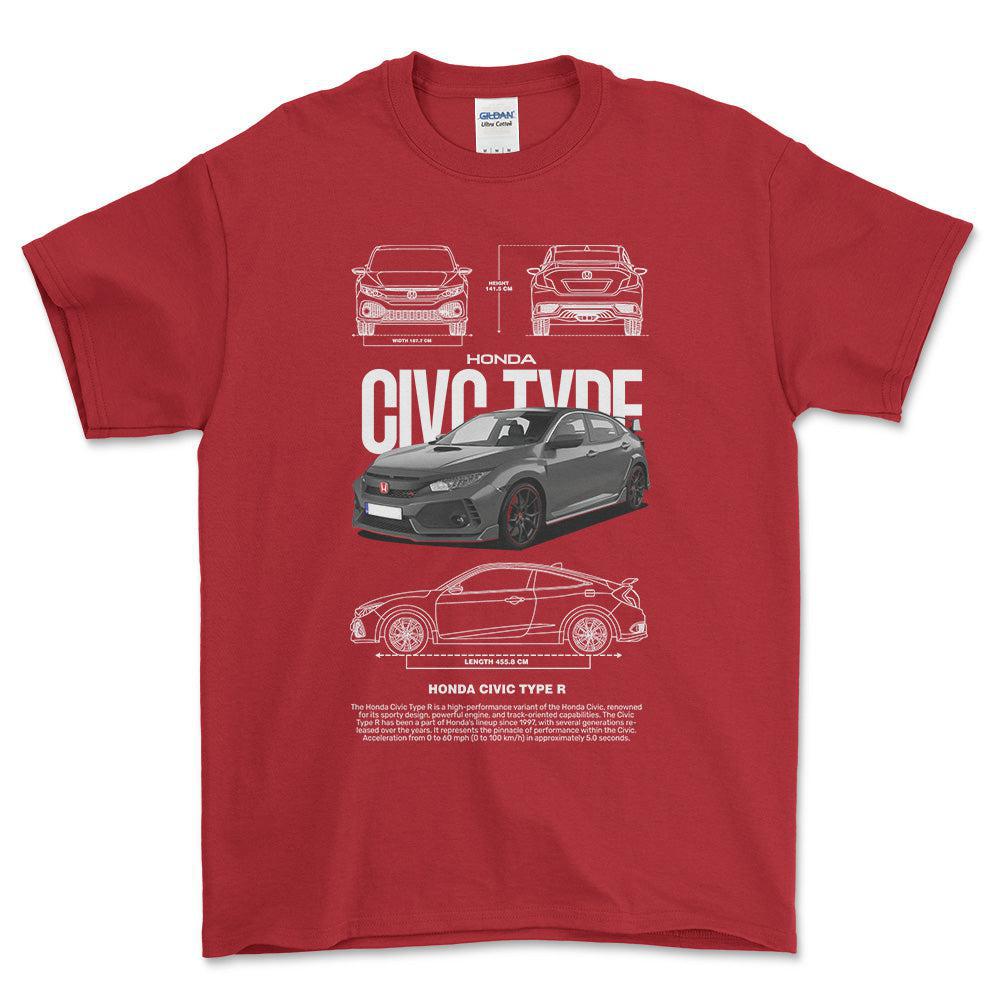 Honda Civic type R - Unisex T-Shirt , Bomuld-Beklædning-Honda-Rød-S-Forside-Garage Culture Shop- garage - man cave - merchandise