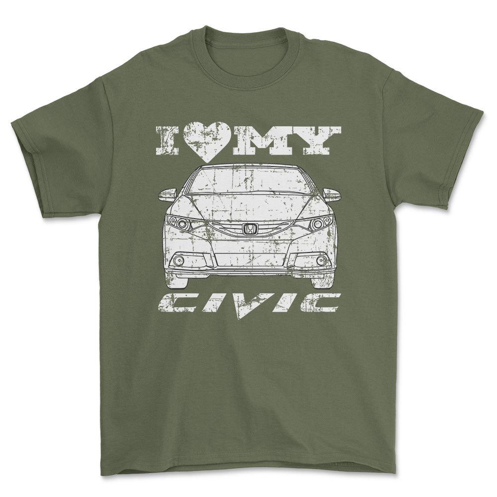 Honda I Love My Civic T-Shirt-Beklædning-Honda-Grøn Militær-S-Garage Culture Shop- garage - man cave - merchandise
