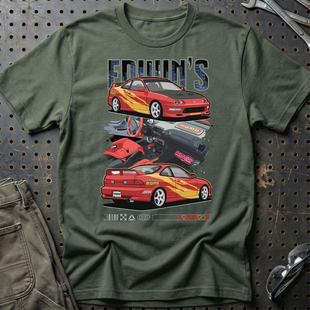 Honda Integra Fast And Furios Cars - Unisex T-Shirt-Beklædning-Honda-Grøn Militær-S-Garage Culture Shop- garage - man cave - merchandise