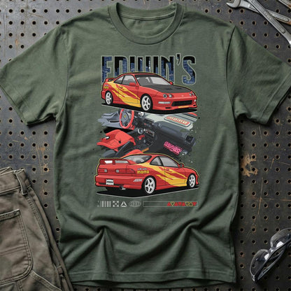 Honda Integra Fast And Furios Cars - Unisex T-Shirt-Beklædning-Honda-Grøn Militær-S-Garage Culture Shop- garage - man cave - merchandise