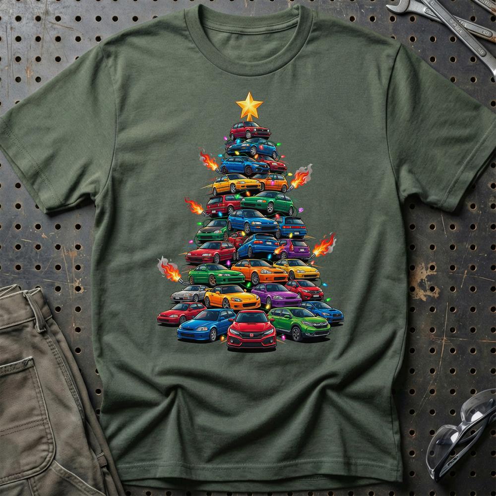 Honda Juletræ Christmas Tree - Unisex T-Shirt-Beklædning-Honda-Grøn Militær-S-Garage Culture Shop- garage - man cave - merchandise