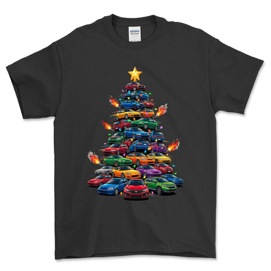 Honda Juletræ Christmas Tree - Unisex T-Shirt-Beklædning-Honda-Sort-S-Forside-Garage Culture Shop- garage - man cave - merchandise