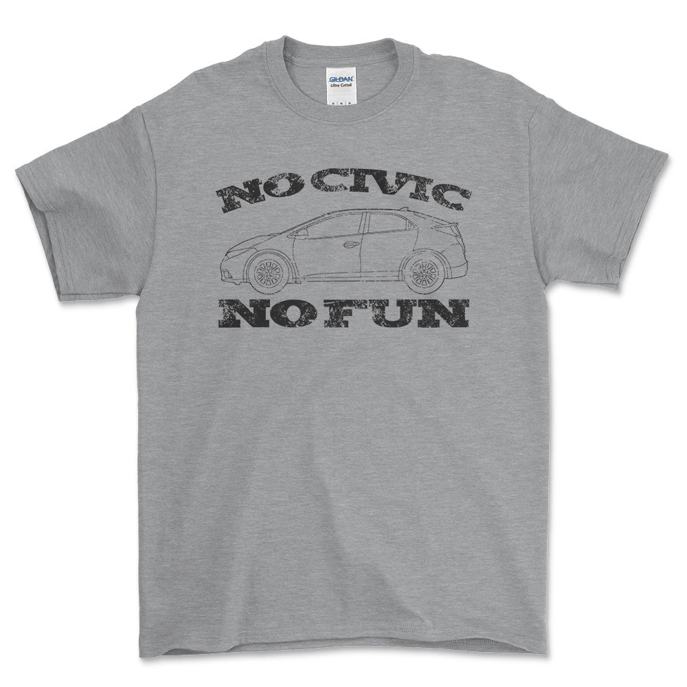 Honda No Civic No Fun T-Shirt-Beklædning-Honda-Grå Sport-S-Garage Culture Shop- garage - man cave - merchandise