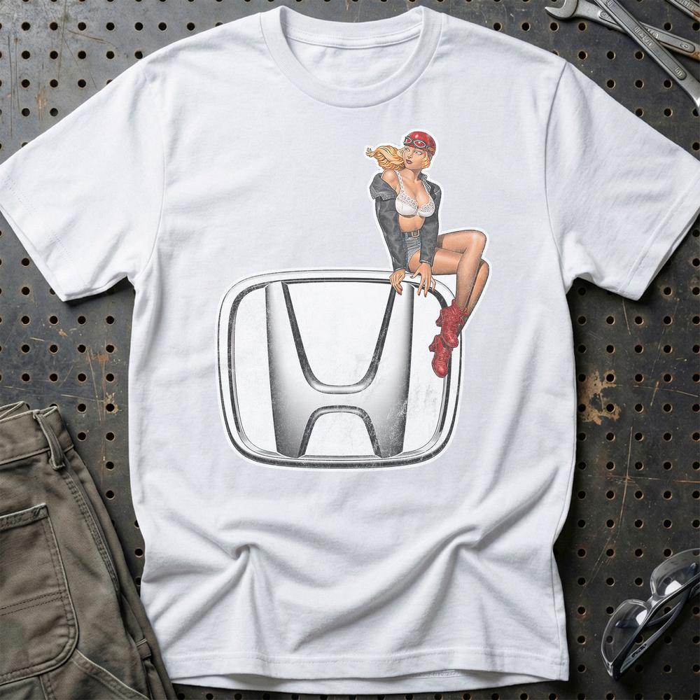 Honda Pinup T-Shirt-Beklædning-Honda-Hvid-S-Garage Culture Shop- garage - man cave - merchandise