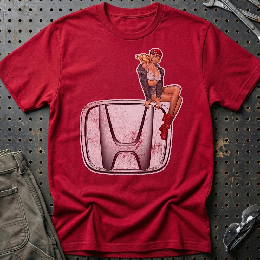 Honda Pinup T-Shirt-Beklædning-Honda-Rød-S-Garage Culture Shop- garage - man cave - merchandise