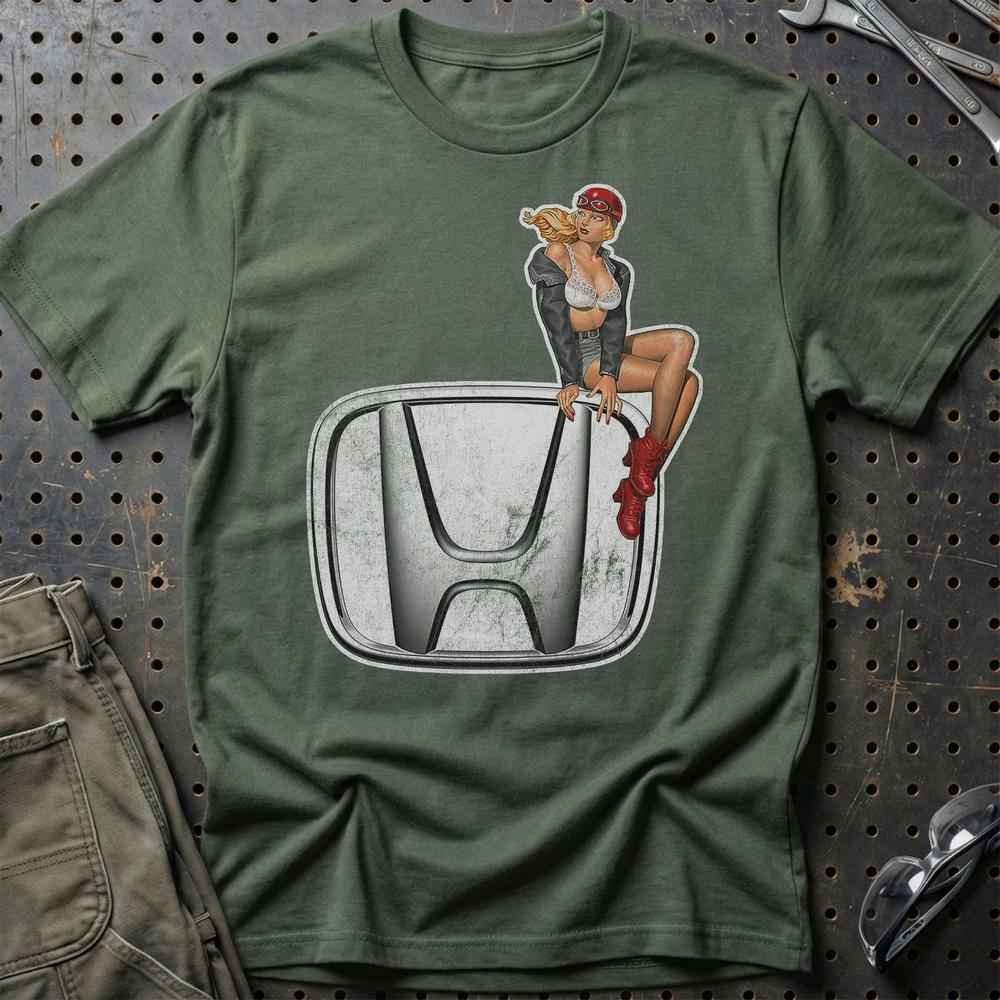 Honda Pinup T-Shirt-Beklædning-Honda-Grøn Militær-S-Garage Culture Shop- garage - man cave - merchandise