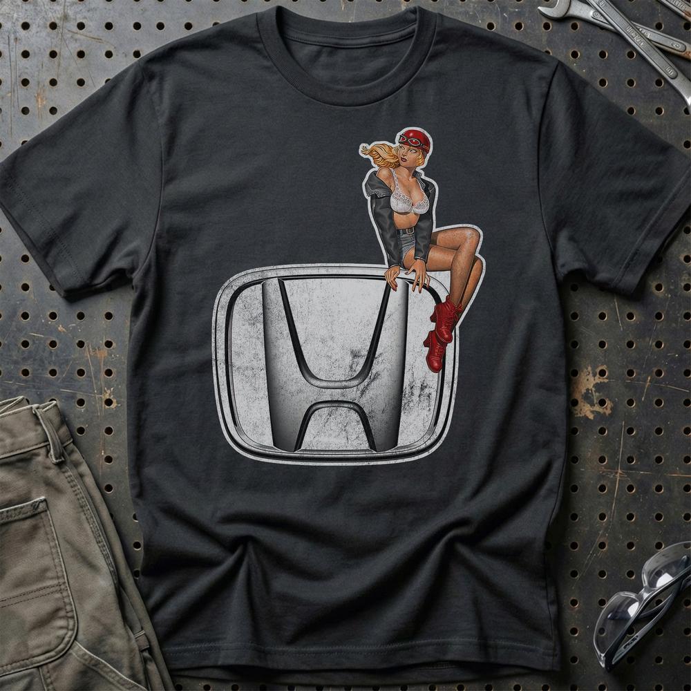 Honda Pinup T-Shirt-Beklædning-Honda-Sort-S-Garage Culture Shop- garage - man cave - merchandise