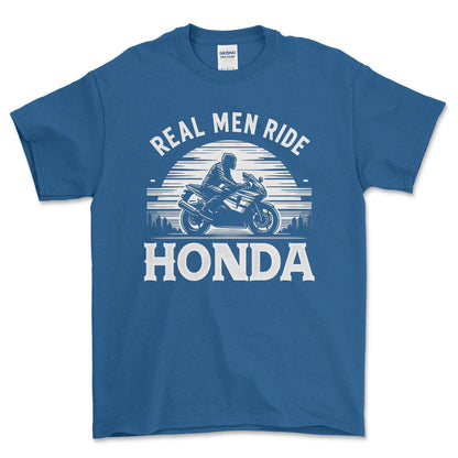Honda Real Men Ride Honda - Unisex T-Shirt , Bomuld-Beklædning-Honda-Blå Royal-S-Forside-Garage Culture Shop- garage - man cave - merchandise