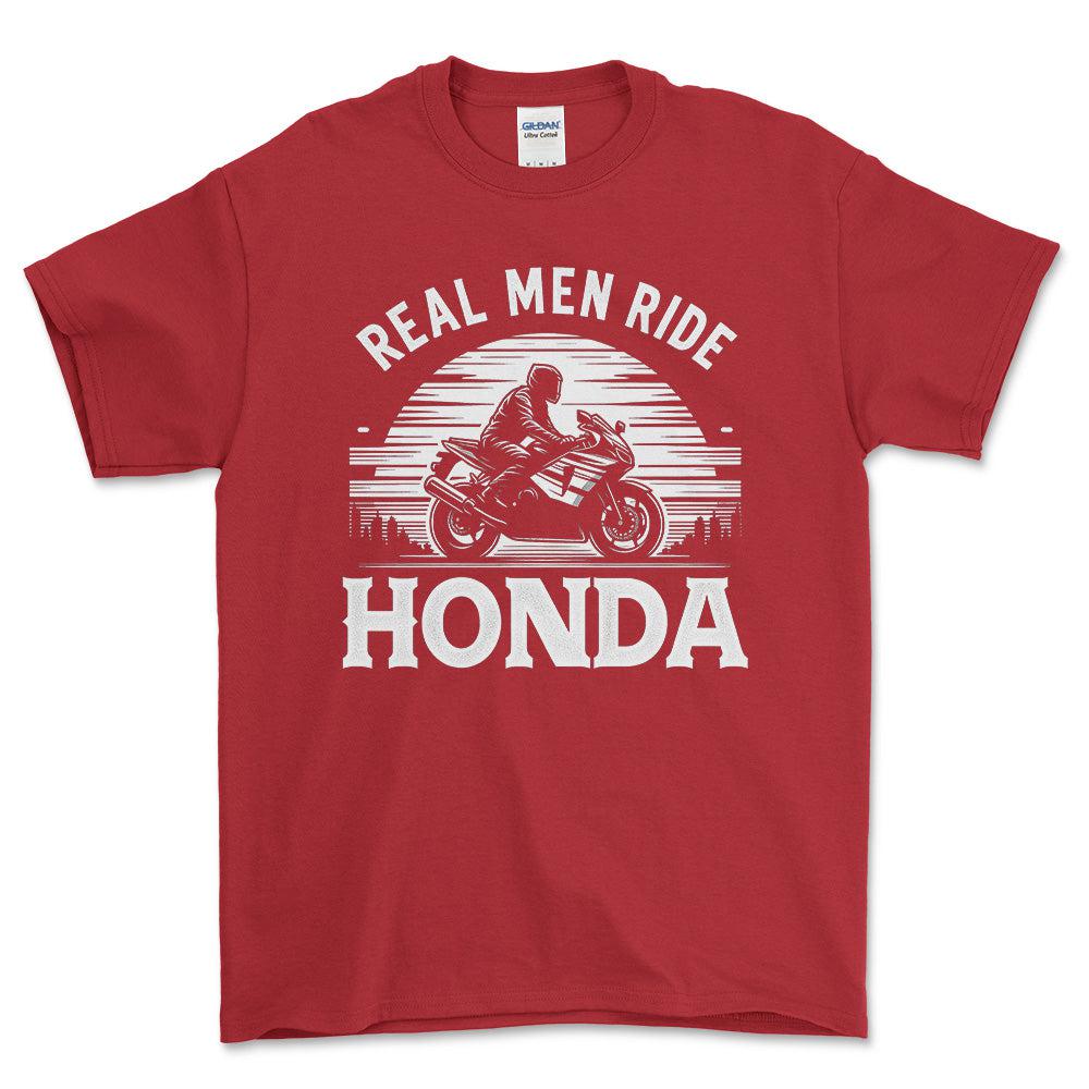 Honda Real Men Ride Honda - Unisex T-Shirt , Bomuld-Beklædning-Honda-Rød-S-Forside-Garage Culture Shop- garage - man cave - merchandise