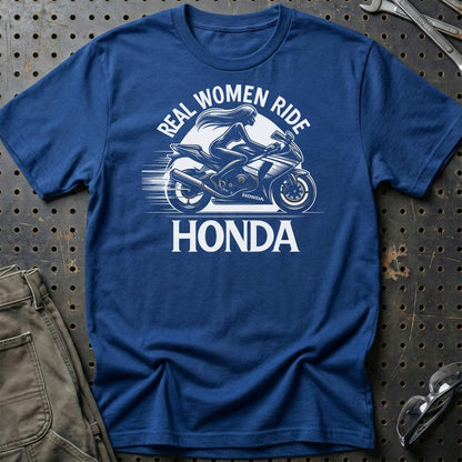 Honda Real Women Ride Honda - Unisex T-Shirt , Bomuld-Beklædning-Honda-Blå Royal-S-Garage Culture Shop- garage - man cave - merchandise