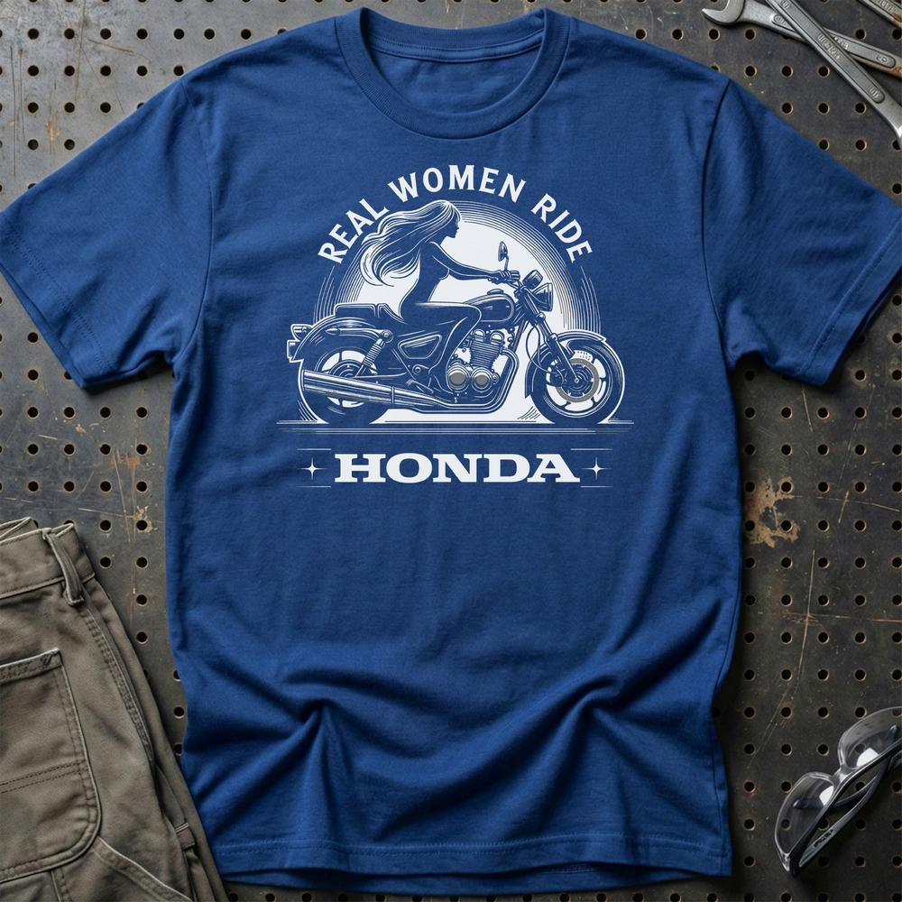Honda Real Women Ride Honda - Unisex T-Shirt , Bomuld-Beklædning-Honda-Blå Royal-S-Garage Culture Shop- garage - man cave - merchandise