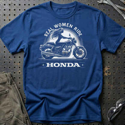 Honda Real Women Ride Honda - Unisex T-Shirt , Bomuld-Beklædning-Honda-Blå Royal-S-Garage Culture Shop- garage - man cave - merchandise