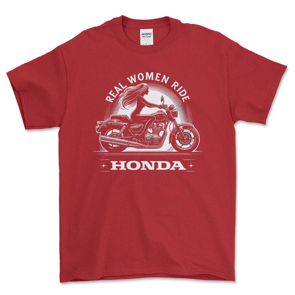 Honda Real Women Ride Honda - Unisex T-Shirt , Bomuld-Beklædning-Honda-Rød-S-Forside-Garage Culture Shop- garage - man cave - merchandise