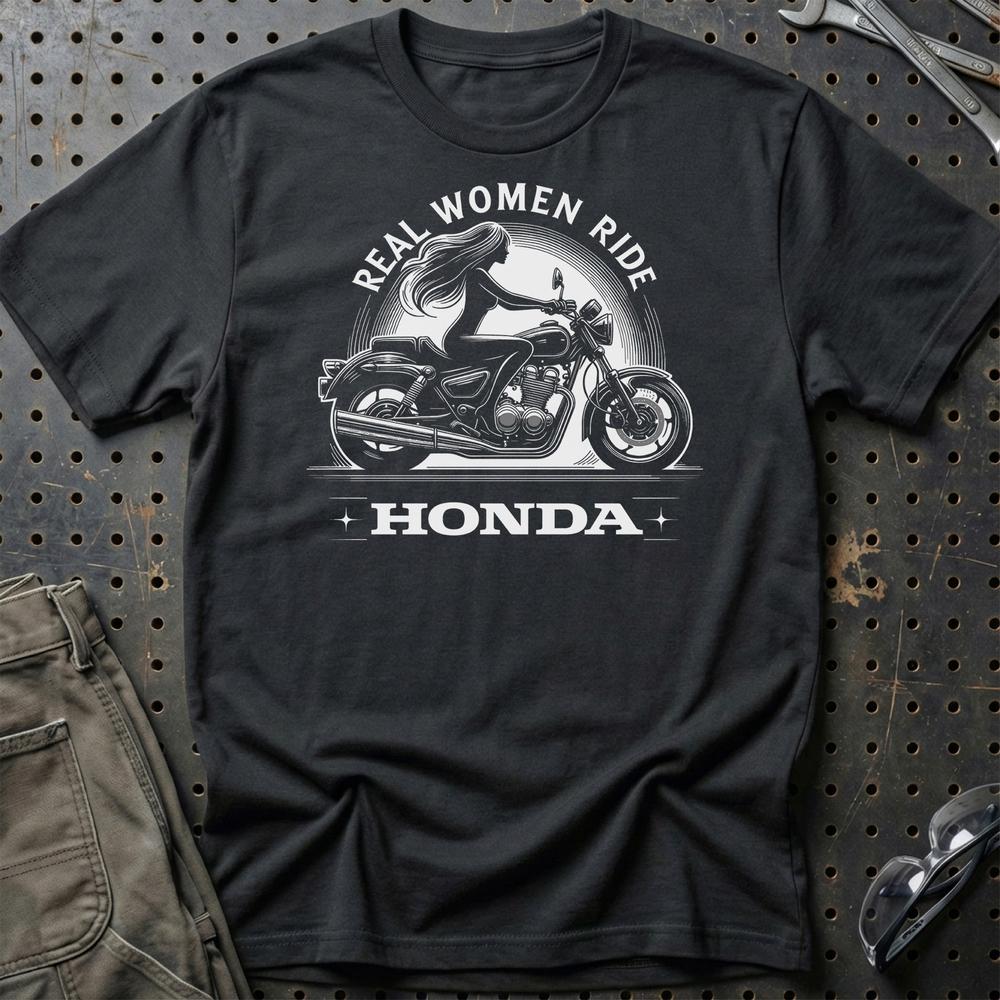 Honda Real Women Ride Honda - Unisex T-Shirt , Bomuld-Beklædning-Honda-Sort-S-Garage Culture Shop- garage - man cave - merchandise