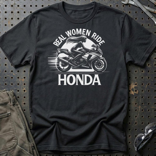 Honda Real Women Ride Honda - Unisex T-Shirt , Bomuld-Beklædning-Honda-Sort-S-Garage Culture Shop- garage - man cave - merchandise