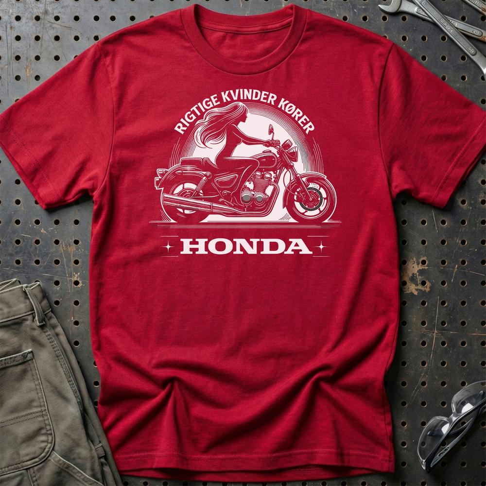 Honda Rigtige Kvinder Kører Honda T-Shirt-Beklædning-Honda-Rød-S-Garage Culture Shop- garage - man cave - merchandise