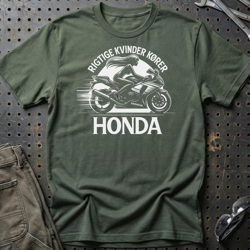 Honda Rigtige Kvinder Kører Honda - Unisex T-Shirt , Bomuld-Beklædning-Honda-Grøn Militær-S-Garage Culture Shop- garage - man cave - merchandise
