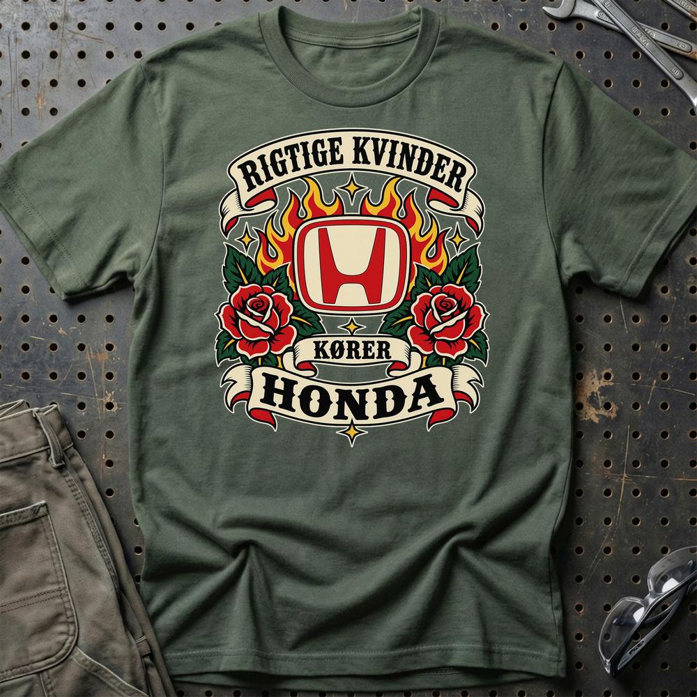 
Produktbillede af Honda Rigtige Kvinder Kører – Roser og Flammer T-Shirt