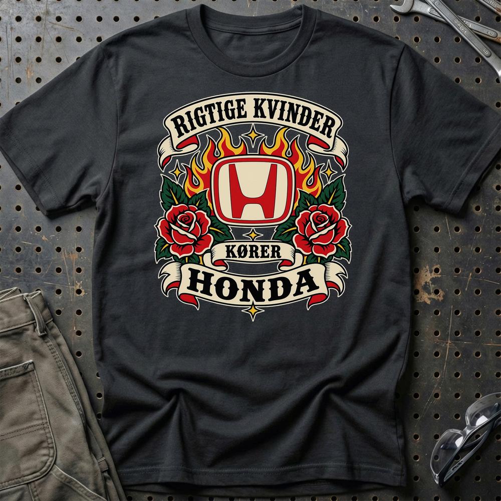 
Produktbillede af Honda Rigtige Kvinder Kører – Roser og Flammer T-Shirt