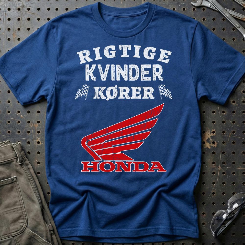 Honda Rigtige Kvinder Kører - Unisex T-Shirt , Bomuld-Beklædning-Honda-Blå Royal-S-Garage Culture Shop- garage - man cave - merchandise