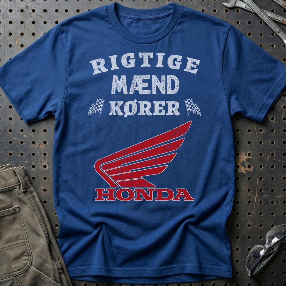 Honda Rigtige Mænd Kører - Unisex T-Shirt , Bomuld-Beklædning-Honda-Blå Royal-S-Garage Culture Shop- garage - man cave - merchandise