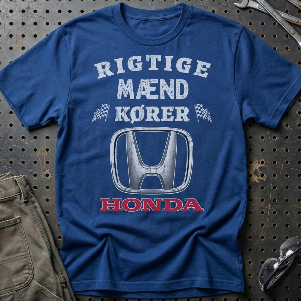 Honda Rigtige Mænd Kører - Unisex T-Shirt , Bomuld-Beklædning-Honda-Blå Royal-S-Garage Culture Shop- garage - man cave - merchandise