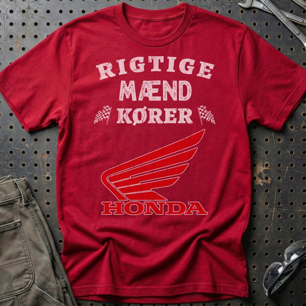 Honda Rigtige Mænd Kører - Unisex T-Shirt , Bomuld-Beklædning-Honda-Rød-S-Garage Culture Shop- garage - man cave - merchandise