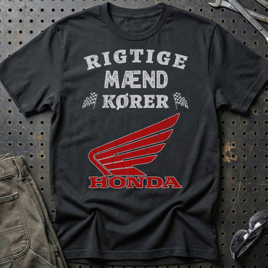 Honda Rigtige Mænd Kører - Unisex T-Shirt , Bomuld-Beklædning-Honda-Sort-S-Garage Culture Shop- garage - man cave - merchandise