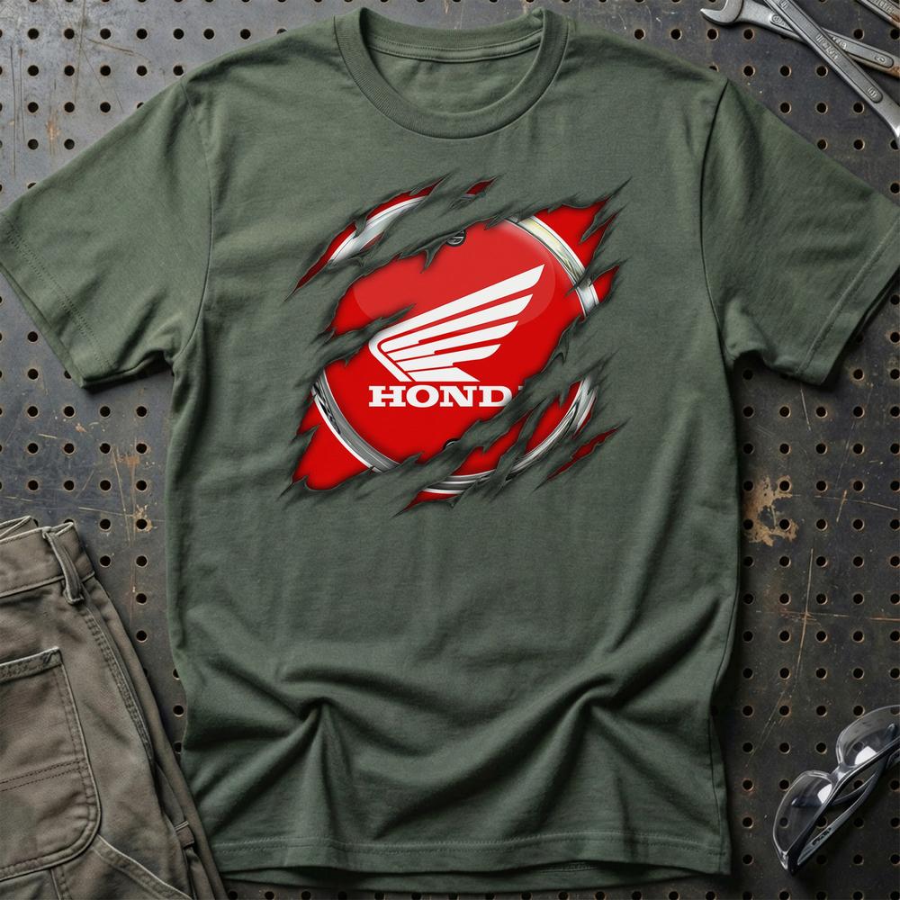 Honda Ripped Unisex T-Shirt , Bomuld-Beklædning-Honda-Grøn Militær-S-Garage Culture Shop- garage - man cave - merchandise