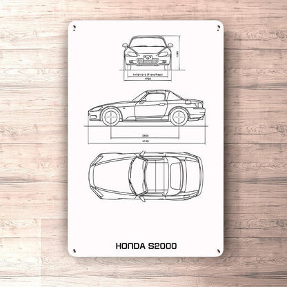 Honda S2000 Blueprint Skilte, Musemåtte, Dørmåtte-Blueprint-Honda-Garage Culture Shop- garage - man cave - merchandise