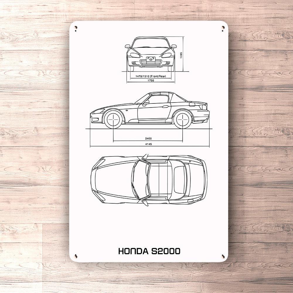 Honda S2000 Blueprint Skilte, Musemåtte, Dørmåtte , Plakat-Blueprint-Honda-Garage Culture Shop- garage - man cave - merchandise