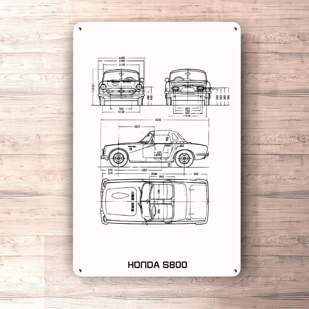 Honda S800 Blueprint Skilte, Musemåtte, Dørmåtte , Plakat-Blueprint-Honda-Garage Culture Shop- garage - man cave - merchandise