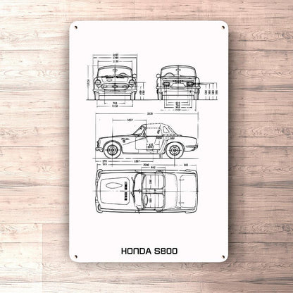 Honda S800 Blueprint Skilte, Musemåtte, Dørmåtte , Plakat-Blueprint-Honda-Garage Culture Shop- garage - man cave - merchandise