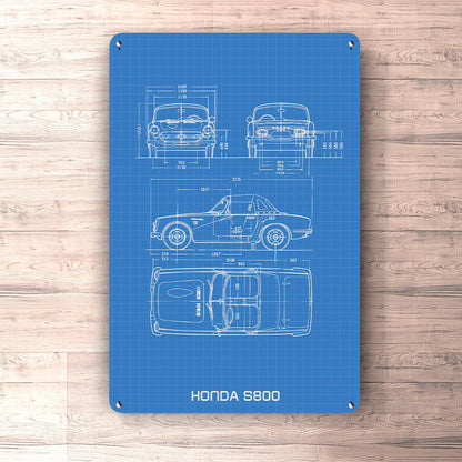 Honda S800 Blueprint Skilte, Musemåtte, Dørmåtte , Plakat-Blueprint-Honda-Garage Culture Shop- garage - man cave - merchandise
