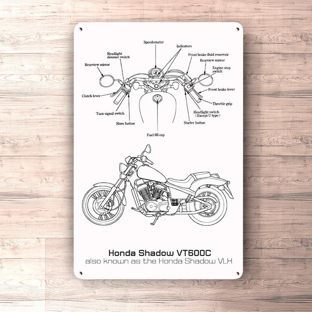 Honda Shadow Vt600C Blueprint Skilte, Musemåtte, Dørmåtte-Blueprint-Honda-Garage Culture Shop- garage - man cave - merchandise
