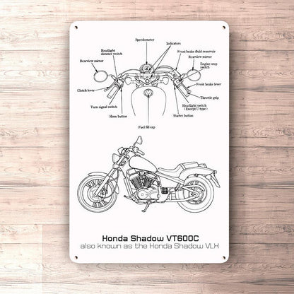 Honda Shadow Vt600C Blueprint Skilte, Musemåtte, Dørmåtte-Blueprint-Honda-Garage Culture Shop- garage - man cave - merchandise