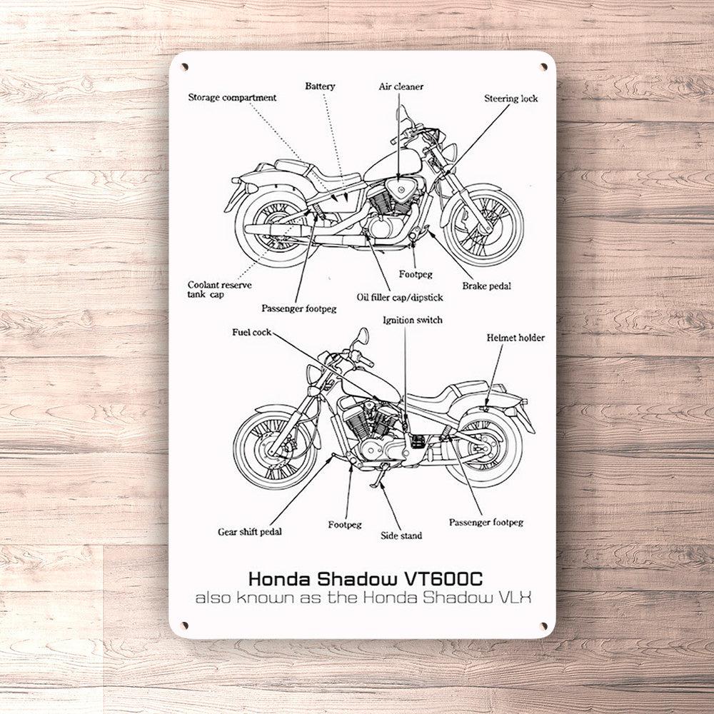 Honda Shadow Vt600C Blueprint Skilte, Musemåtte, Dørmåtte , Plakat-Blueprint-Honda-Garage Culture Shop- garage - man cave - merchandise